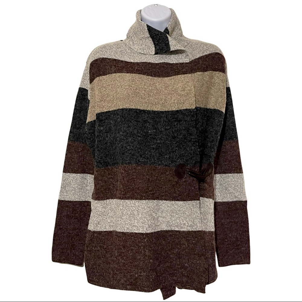 Sioni Multicolor Wide Stripe Women Wrap Sweater, Size S to M
